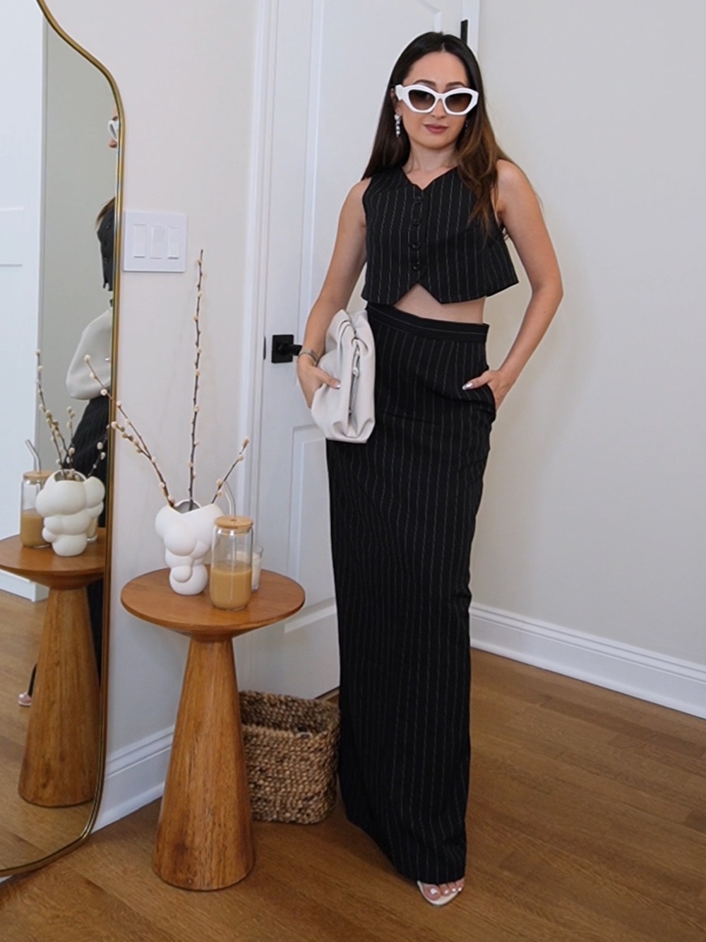 Commense Black Pinstripe Women's vest and skirt set